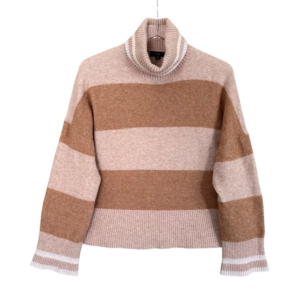 J.Crew Womens XL Oversized Alpaca Wool Turtleneck Sweater Stripe Neutral Cozy - Picture 3 of 15